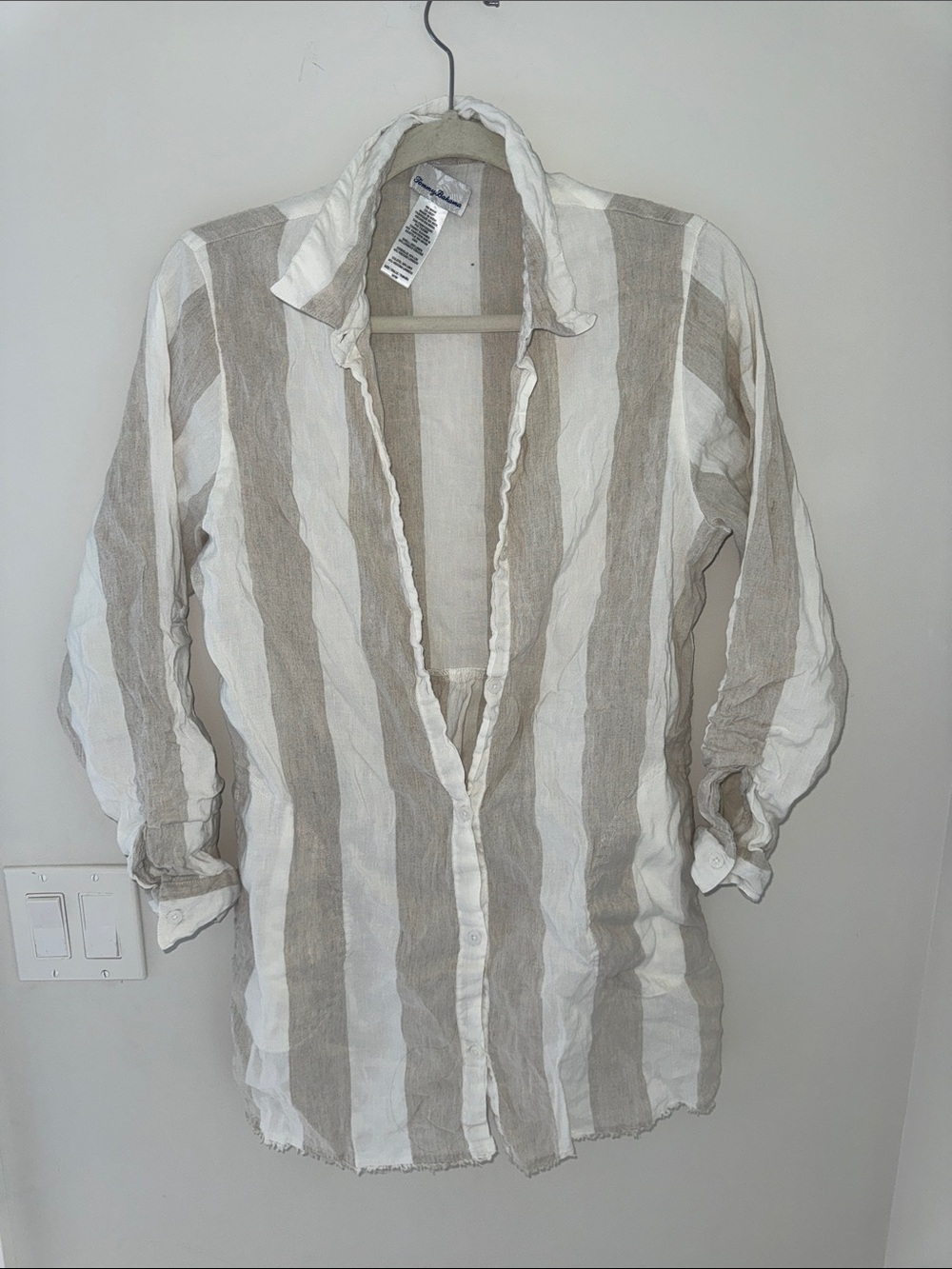 Tommy Bahama Beige and White Striped Swim Coverup